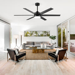 65-Inch LED Ceiling Fan with Light Remote,6 Plywood Blades,6‘’ and 12" Downrod Included
