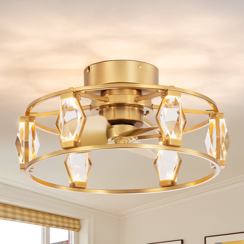 20.8-inch Flush Mount Crystal Ceiling Fan with Dimmable LED Light and Remote(3-Blade)
