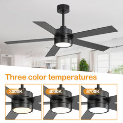 52-Inch 5-Blade LED Ceiling Fan with Light Remote,5" and 10" Downrod Included