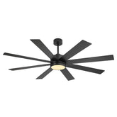 LumaSpan 65-inch large black 8-blade ceiling fan with warm light