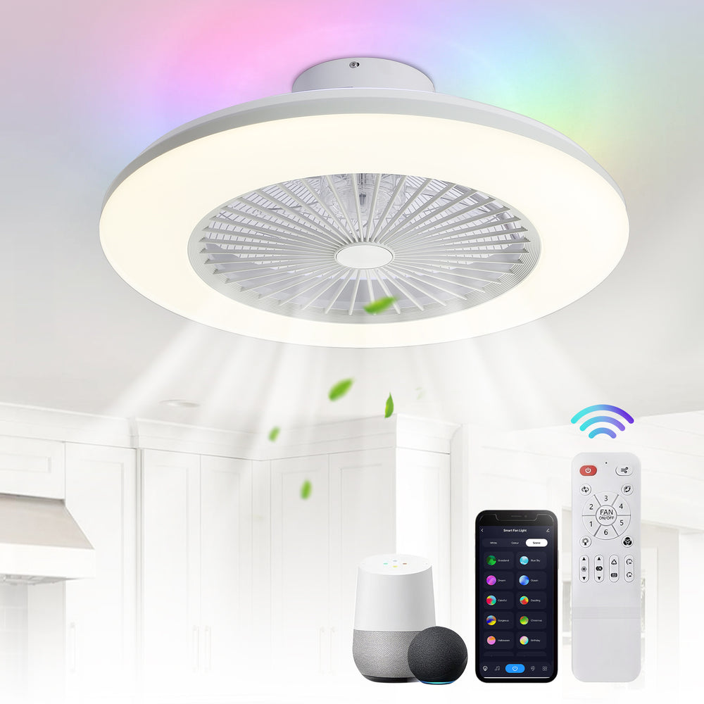 22-inch Enclosed Low Profile Caged Smart LED Ceiling Fan Works with Alexa/Google/APP