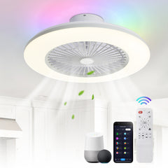 22-inch Enclosed Low Profile Caged Smart LED Ceiling Fan Works with Alexa/Google/APP