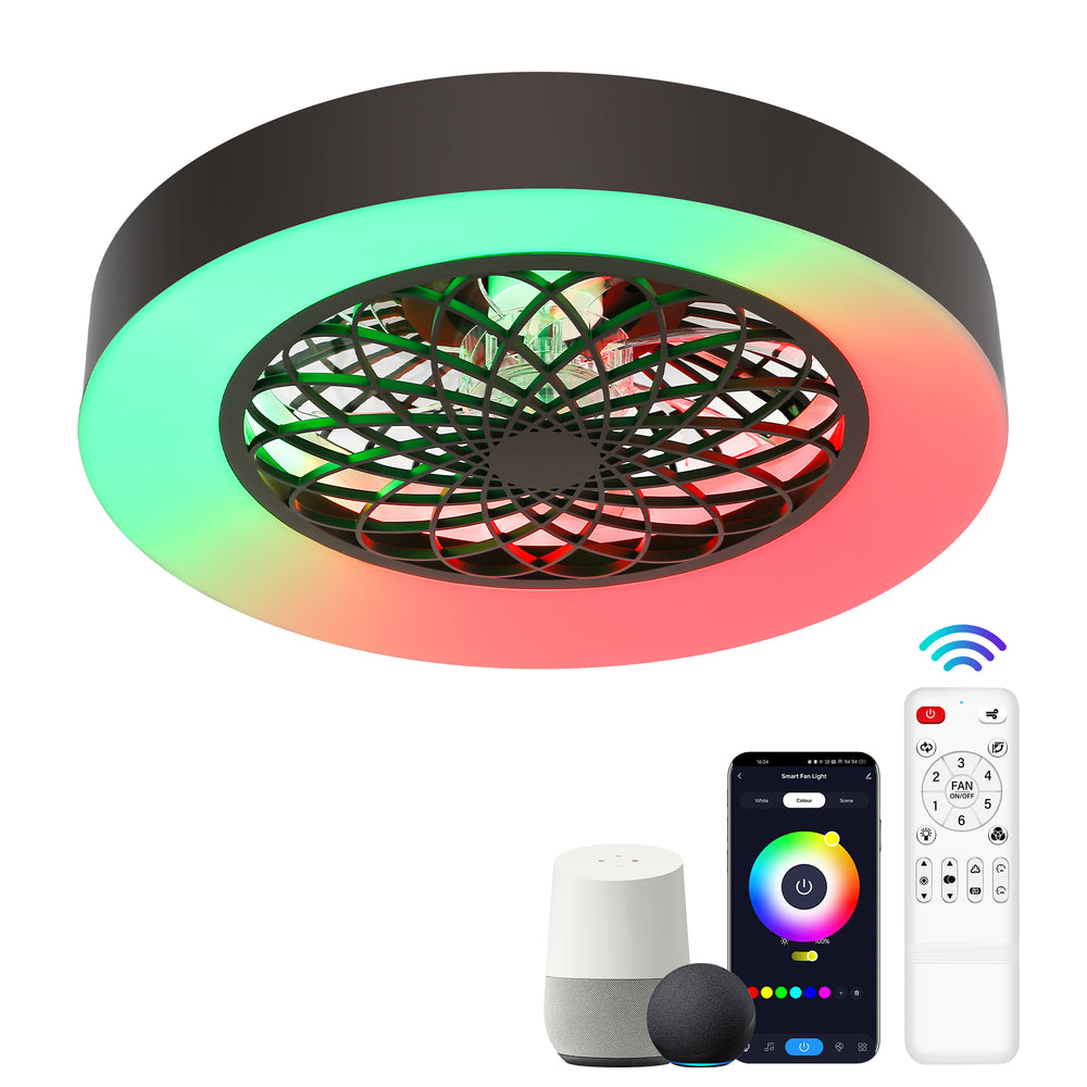 Alvon 20" Smart Flush Mount Bladeless Ceiling Fan With RGB Light