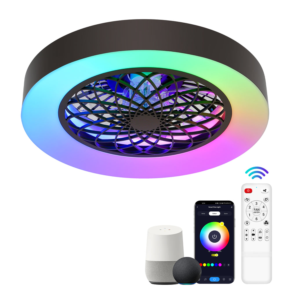 Alvon 20" Smart Flush Mount Bladeless Ceiling Fan With RGB Light