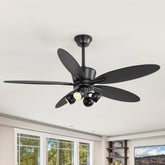 52-inch Matte Black 5-Blade Ceiling Fan with Light and Remote, 4*G9 Bulb,5“ and 10" Downrod Included