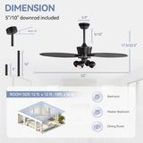 52-inch Matte Black 5-Blade Ceiling Fan with Light and Remote, 4*G9 Bulb,5“ and 10" Downrod Included