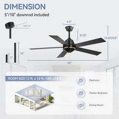 52-in 5-Blade Ceiling Fan with Remote without Light,5" and 10" Downrod Included
