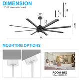 Large 72 Inch 8-Blade Integrated LED Ceiling Fan with Light Remote,7in and 12in Downrod Included