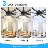 Large 72 Inch 8-Blade Integrated LED Ceiling Fan with Light Remote,7in and 12in Downrod Included