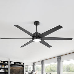 72-in 6-Blade Integrated LED Ceiling Fan with Light Remote,7" and 12" Downrod Included