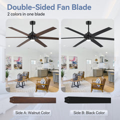 72-Inch 6-Blade Large Ceiling Fans with Lights and Remote,6" and 20" Downrod Included