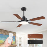 48/52-inch LED Ceiling Fan with Light Remote and 5 Dual-sided Blades, 5” and 10” Downrod Included