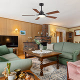 48/52-inch LED Ceiling Fan with Light Remote and 5 Dual-sided Blades, 5” and 10” Downrod Included