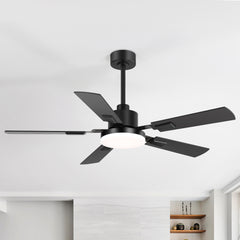 48/52-inch LED Ceiling Fan with Light Remote and 5 Dual-sided Plywood Blades, 5” and 10” Downrod Included