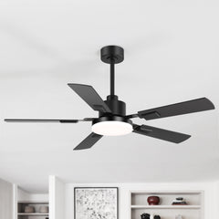 48/52-inch LED Ceiling Fan with Light Remote and 5 Dual-sided Plywood Blades, 5” and 10” Downrod Included