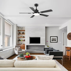 48/52-inch LED Ceiling Fan with Light Remote and 5 Dual-sided Plywood Blades, 5” and 10” Downrod Included