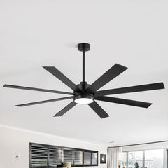 Large 72in 8-Blade Integrated LED Ceiling Fan with Light Remote, 6in and 20in Downrod Included