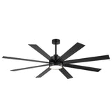 Studio product view Luminor 72-inch large black 8-blade ceiling fan with neutral white light on