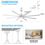 Large 84in Indoor Ceiling Fan with Remote and 3 Downrods without Light(8 Aluminium Blades)