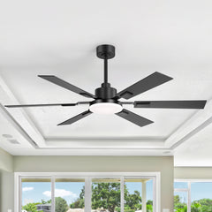 60-inch Ceiling Fan with Light and Remote, 6-Blade Reversible DC Motor, Dual-Finish Plywood Blades, 3-Color Temperature LED, 6" & 12" Downrods Included