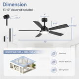 Ventari 52-Inch Black 5-Blade Ceiling Fan With Light & Remote