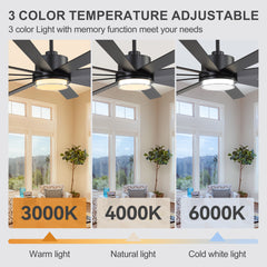 72"/80" Large Ceiling Fan with Reversible Blades, Matte Black Finish, Quiet DC Motor, 24W LED Light (3 Color Temps), Memory Function, 6-Speed Remote with Timer, Downrods Included
