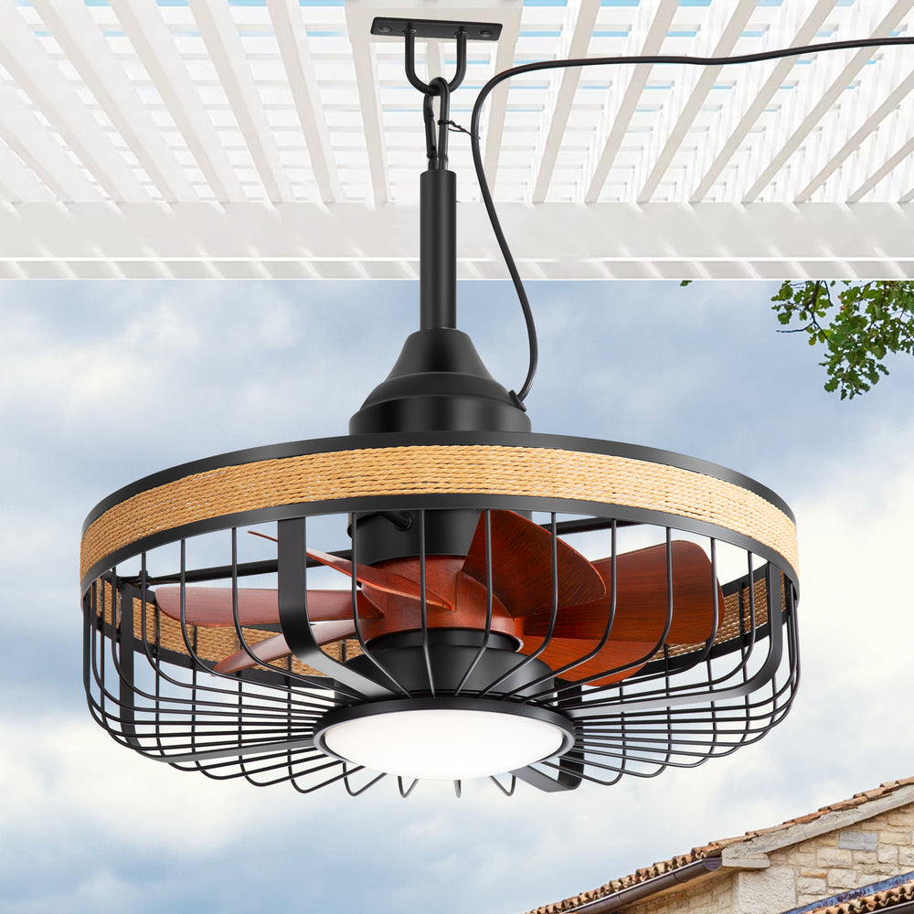 19.7-inch Indoor/Outdoor Waterproof Plug-in Ceiling Fan with LED Light and Remote, DC Motor, 7 ABS Blades, 3000K/4000K/5700K, Hook-Mounted,6"/10" Downrods Included