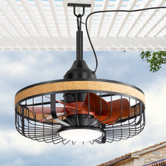 19.7-inch Indoor/Outdoor Waterproof Plug-in Ceiling Fan with LED Light and Remote, DC Motor, 7 ABS Blades, 3000K/4000K/5700K, Hook-Mounted,6"/10" Downrods Included