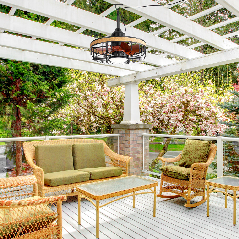 19.7-inch Indoor/Outdoor Waterproof Plug-in Ceiling Fan with LED Light and Remote, DC Motor, 7 ABS Blades, 3000K/4000K/5700K, Hook-Mounted,6"/10" Downrods Included