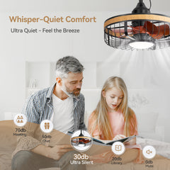 19.7-inch Indoor/Outdoor Waterproof Plug-in Ceiling Fan with LED Light and Remote, DC Motor, 7 ABS Blades, 3000K/4000K/5700K, Hook-Mounted,6"/10" Downrods Included