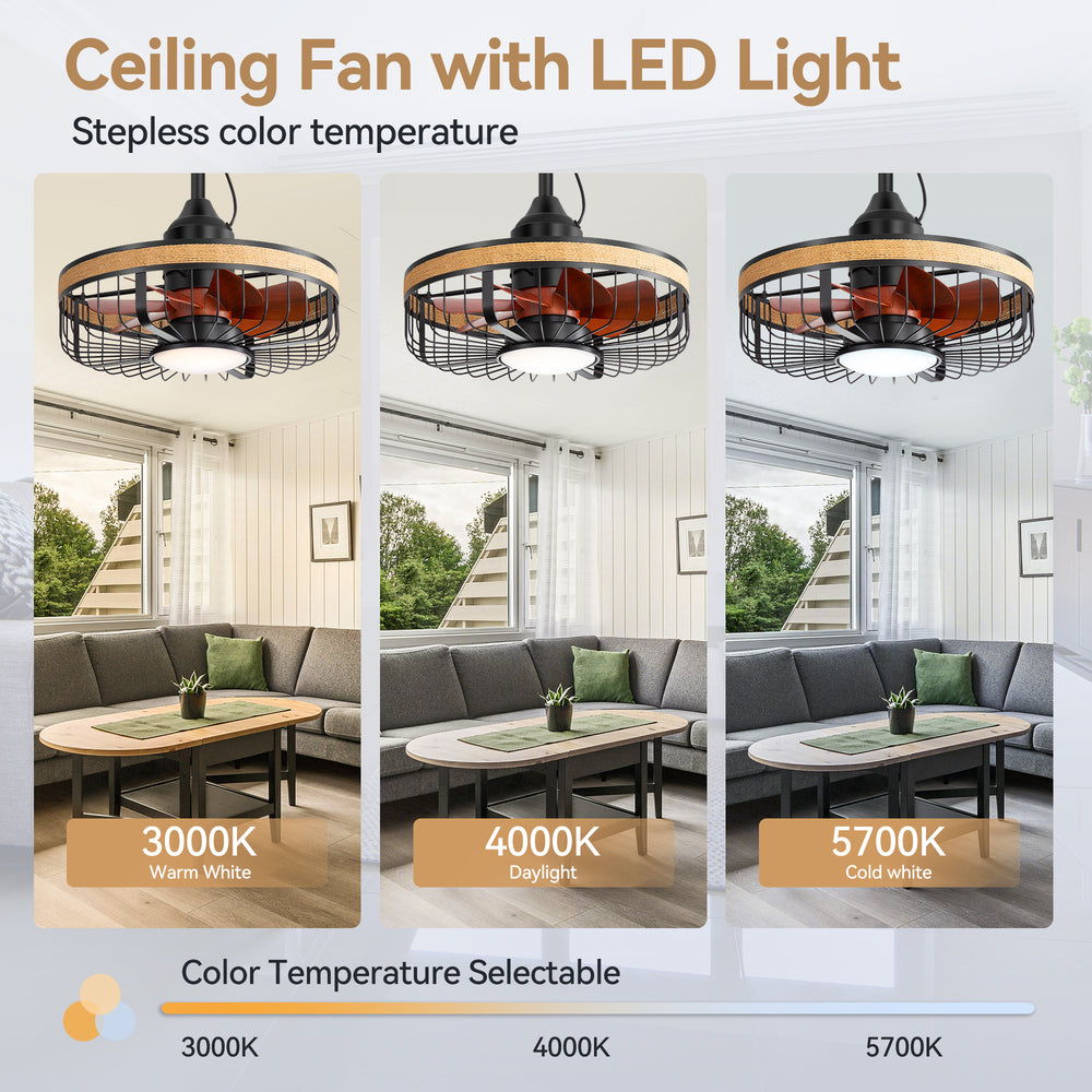 19.7-inch Indoor/Outdoor Waterproof Plug-in Ceiling Fan with LED Light and Remote, DC Motor, 7 ABS Blades, 3000K/4000K/5700K, Hook-Mounted,6"/10" Downrods Included