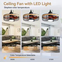 19.7-inch Indoor/Outdoor Waterproof Plug-in Ceiling Fan with LED Light and Remote, DC Motor, 7 ABS Blades, 3000K/4000K/5700K, Hook-Mounted,6"/10" Downrods Included