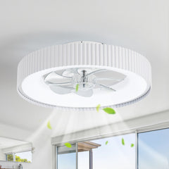 19.3-inch Flush Mount White Ceiling Fan with Dimmable LED Light, Remote Control, Stepless Color Temperature Adjustment, 7 Transparent ABS Blades