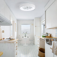 19.3-inch Flush Mount White Ceiling Fan with Dimmable LED Light, Remote Control, Stepless Color Temperature Adjustment, 7 Transparent ABS Blades