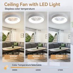 19.3-inch Flush Mount White Ceiling Fan with Dimmable LED Light, Remote Control, Stepless Color Temperature Adjustment, 7 Transparent ABS Blades