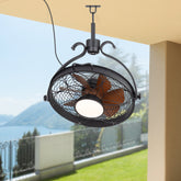 23.6-inch Hanging Outdoor Ceiling Fan with Light, Remote Control, Reversible DC Motor, 7 ABS Wood Grain Blades, 6-Speed Quiet Fan with 3-Color LED, Dual Downrods(6" and 10"), Adjustable Angle, for Covered Patio Gazebo Porch