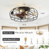 Alvoria 18.5" Matte Black Caged Ceiling Fan With Light & Remote