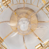 19" Small Caged Ceiling Fans with Lights and Remote, Low Profile Flush Mount Ceiling Fan, Modern Bladeless Enclosed Ceiling Fan with Light for Bedroom, 7 Reversible Transparent Blades