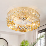 19" Rose Gold Caged Ceiling Fans with Lights Remote Control, Low Profile Flush Mount Ceiling Fan, Modern Bladeless Enclosed Ceiling Fan with Light for Bedroom, 7 Reversible Transparent Blades