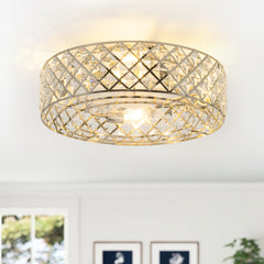 19" Small Caged Ceiling Fans with Lights and Remote, Low Profile Flush Mount Ceiling Fan, Modern Bladeless Enclosed Ceiling Fan with Light for Bedroom, 7 Reversible Transparent Blades