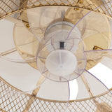 19" Small Caged Ceiling Fans with Lights and Remote, Low Profile Flush Mount Ceiling Fan, Modern Bladeless Enclosed Ceiling Fan with Light for Bedroom, 7 Reversible Transparent Blades
