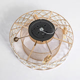 19" Small Caged Ceiling Fans with Lights and Remote, Low Profile Flush Mount Ceiling Fan, Modern Bladeless Enclosed Ceiling Fan with Light for Bedroom, 7 Reversible Transparent Blades