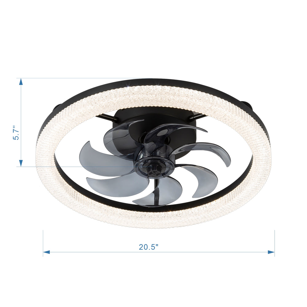 Faeora 20-Inch Black Flush Mount Ceiling Fan With LED Light
