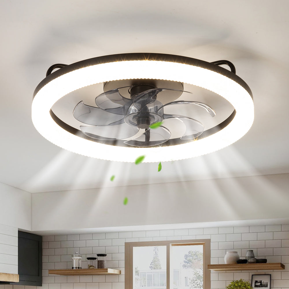 Faeora 20-Inch Black Flush Mount Ceiling Fan With LED Light