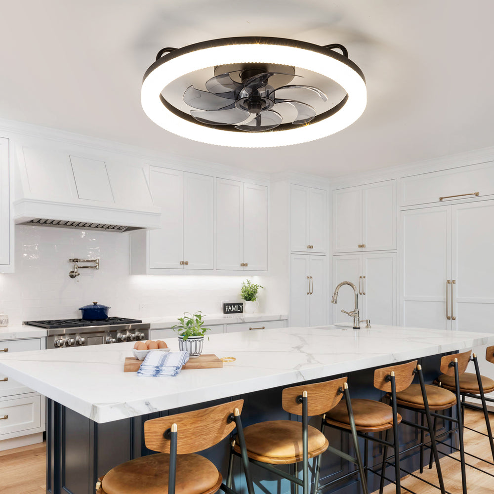 Faeora 20-Inch Black Flush Mount Ceiling Fan With LED Light