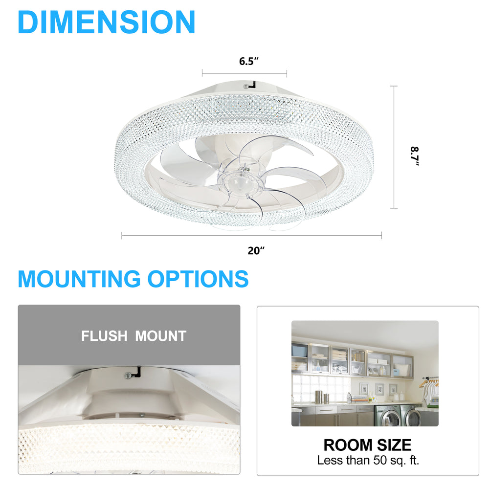 Fenelle 20-Inch Smart Flush Mount Ceiling Fan With Light