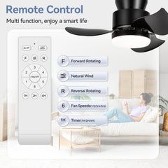 22-inch Modern Indoor Flush Mount Small Ceiling Fan With LED Light and Remote Control(3-Blade)