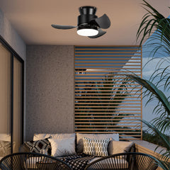 22-inch Modern Indoor Flush Mount Small Ceiling Fan With LED Light and Remote Control(3-Blade)