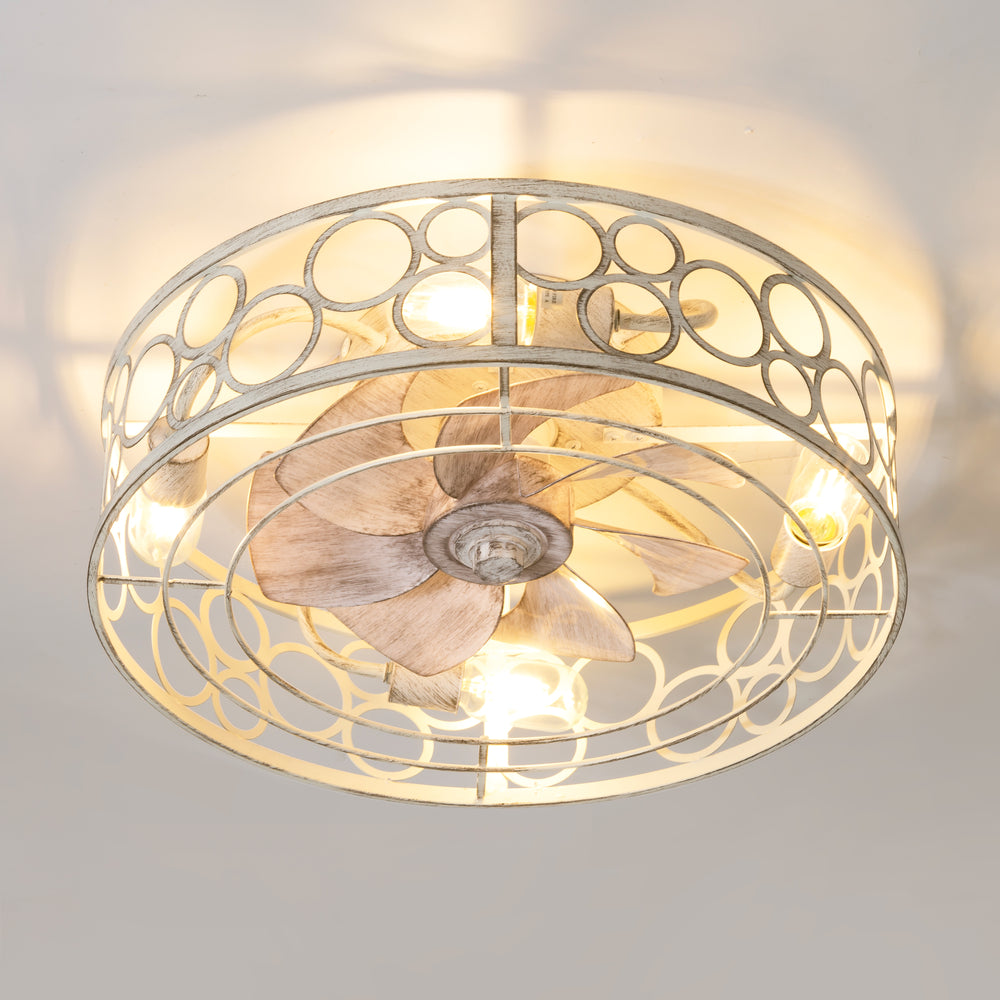 Greyora 19-Inch Small Caged Flush Mount Ceiling Fan With Light