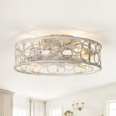 19" Caged Ceiling Fans with Lights, Small Low Profile Ceiling Fan with Remote, Flush Mount Chandelier Modern Farmhouse Fandelier for Bedroom, Kitchen, Living Room